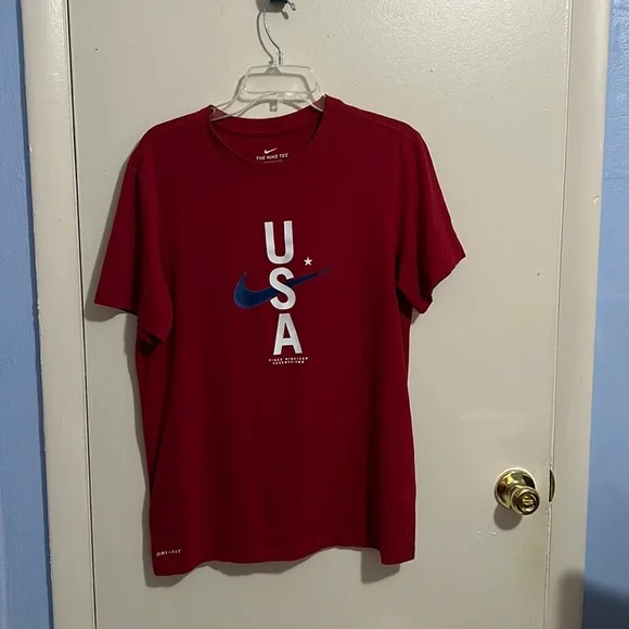 The Nike Tee M Red White and Blue USA Dri Fit Short Sleeve Shirt